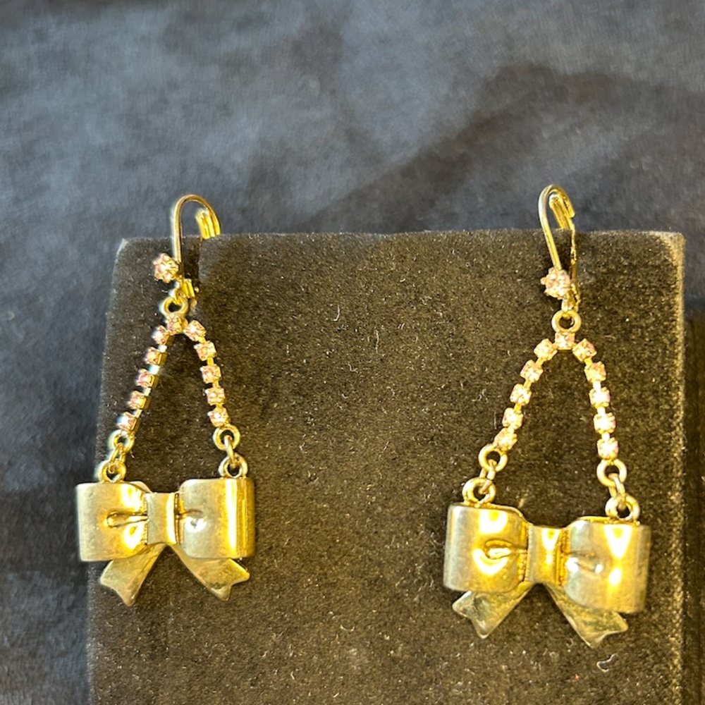 Gold Bow Dangle Earrings - Picture 4 of 5